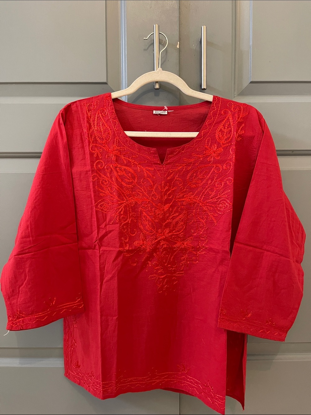 Women’s cotton Embroidered Red Tunic Kurta Top